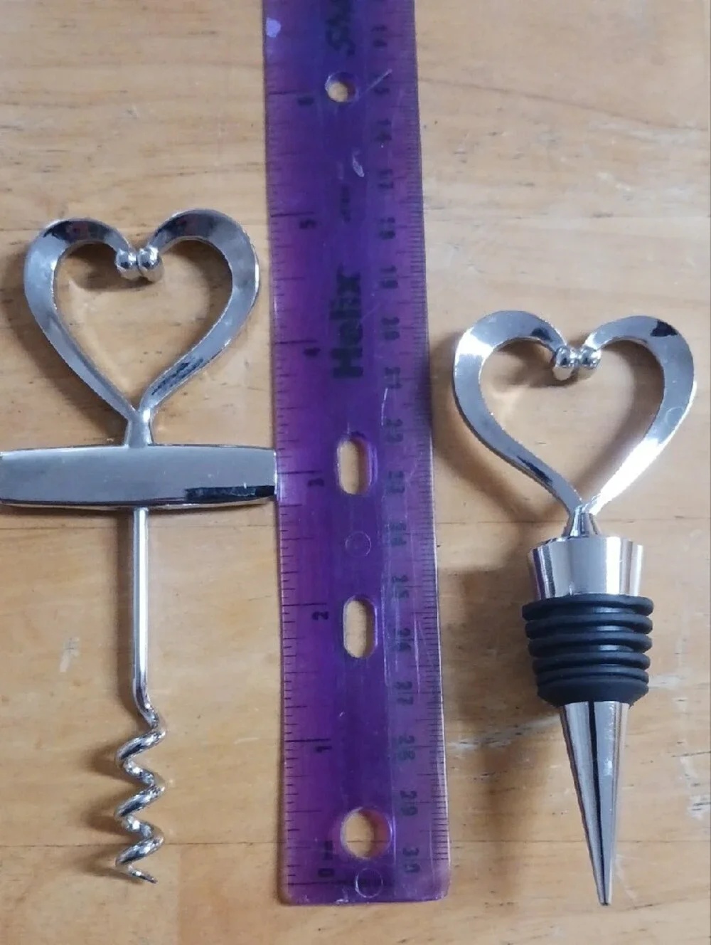 Heart Handle Corkscrew and Wine Stopper Set - Silver
